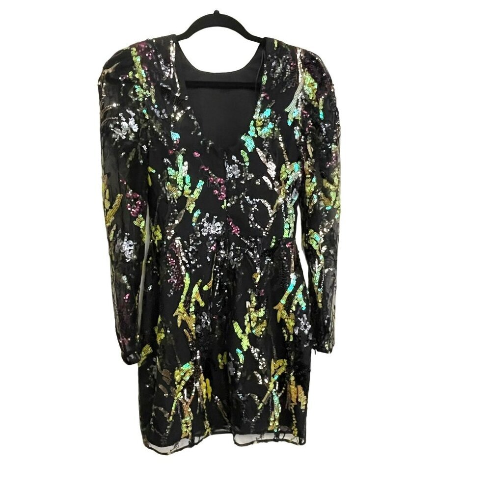 Dress The Population Black Sequin Long Sleeve Mini Dress XS NWT